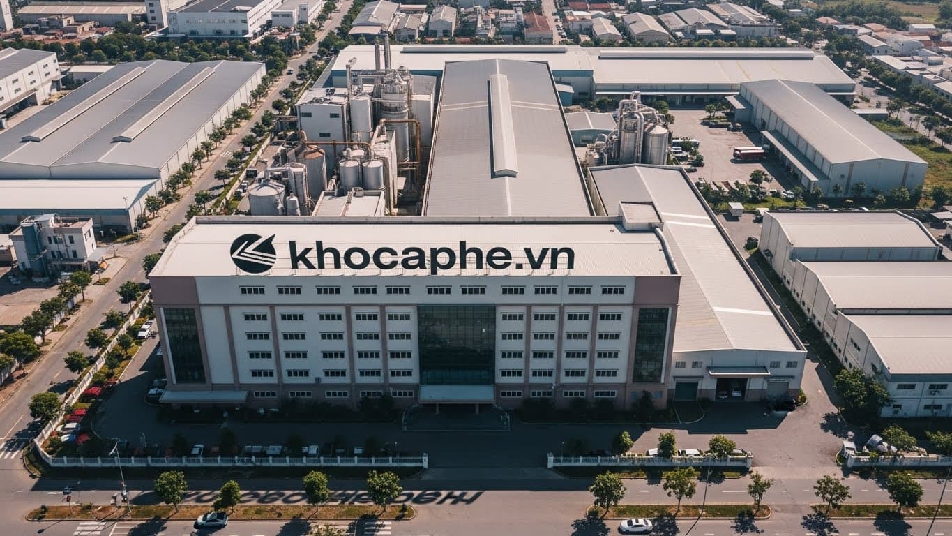 Cảnh nhà máy kho cà phê KHOCAPHE.VN - Cơ sở sản xuất quy mô lớn